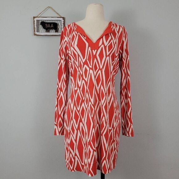 Diane Von Furstenberg Reina Ikat Print Silk Long Sleeve Tunic Dress Sz 10 Jersey - Picture 1 of 14